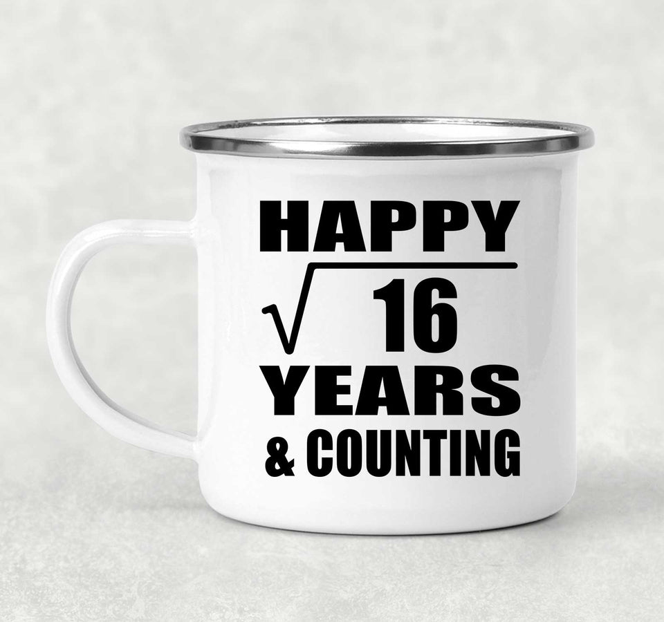 Happy 4th Anniversary Square Root of 16 Years & Counting - 12oz Camping Mug