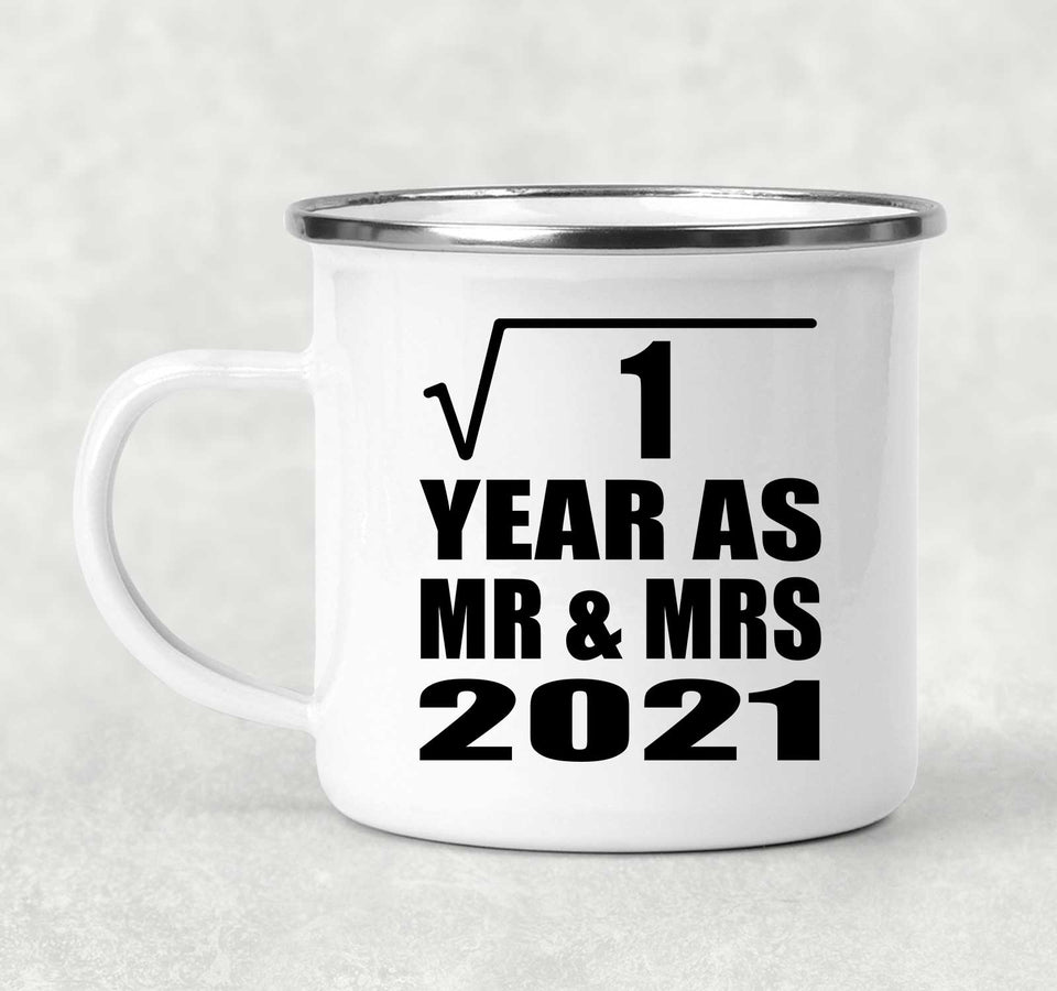1st Anniversary Square Root of 1 Year As Mr & Mrs 2021 - 12oz Camping Mug
