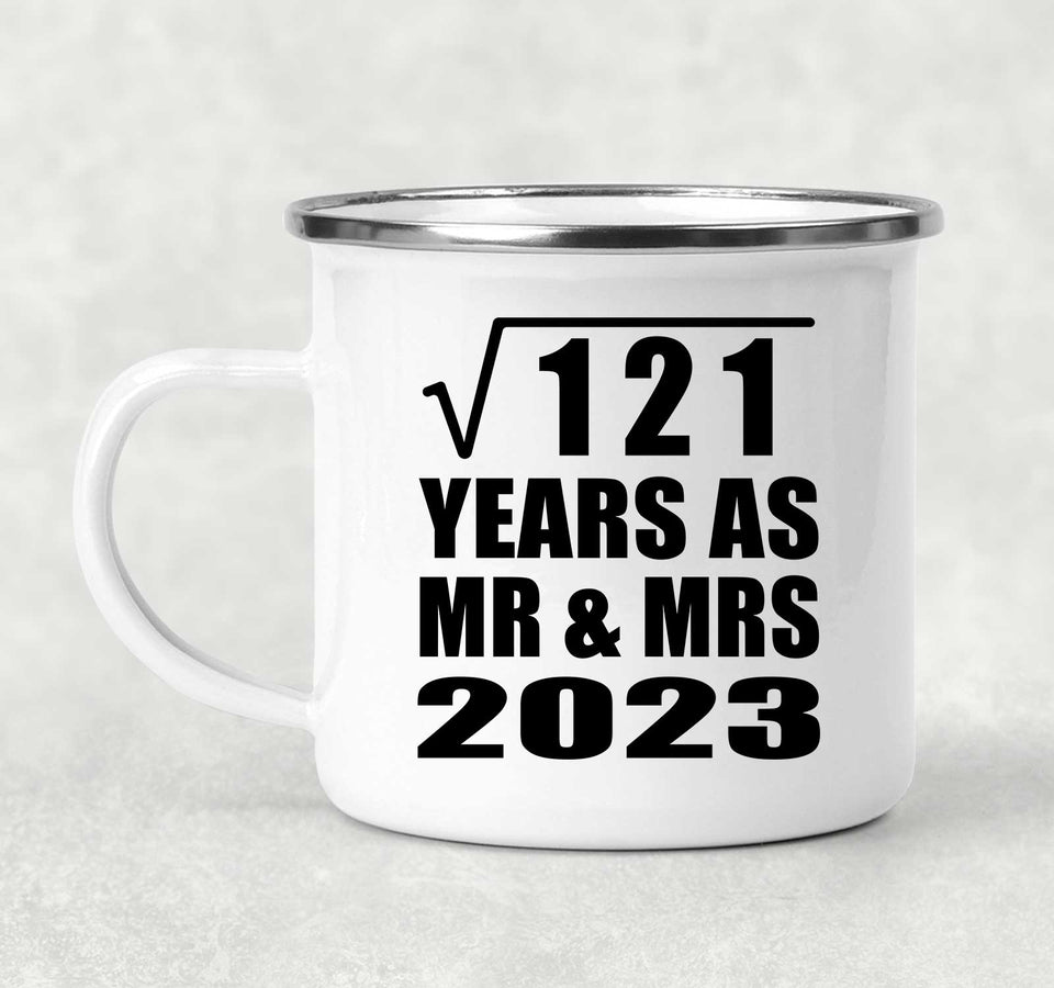 11th Anniversary Square Root of 121 Years As Mr & Mrs 2023 - 12oz Camping Mug