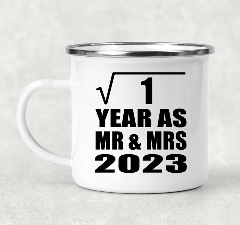 1st Anniversary Square Root of 1 Year As Mr & Mrs 2023 - 12oz Camping Mug