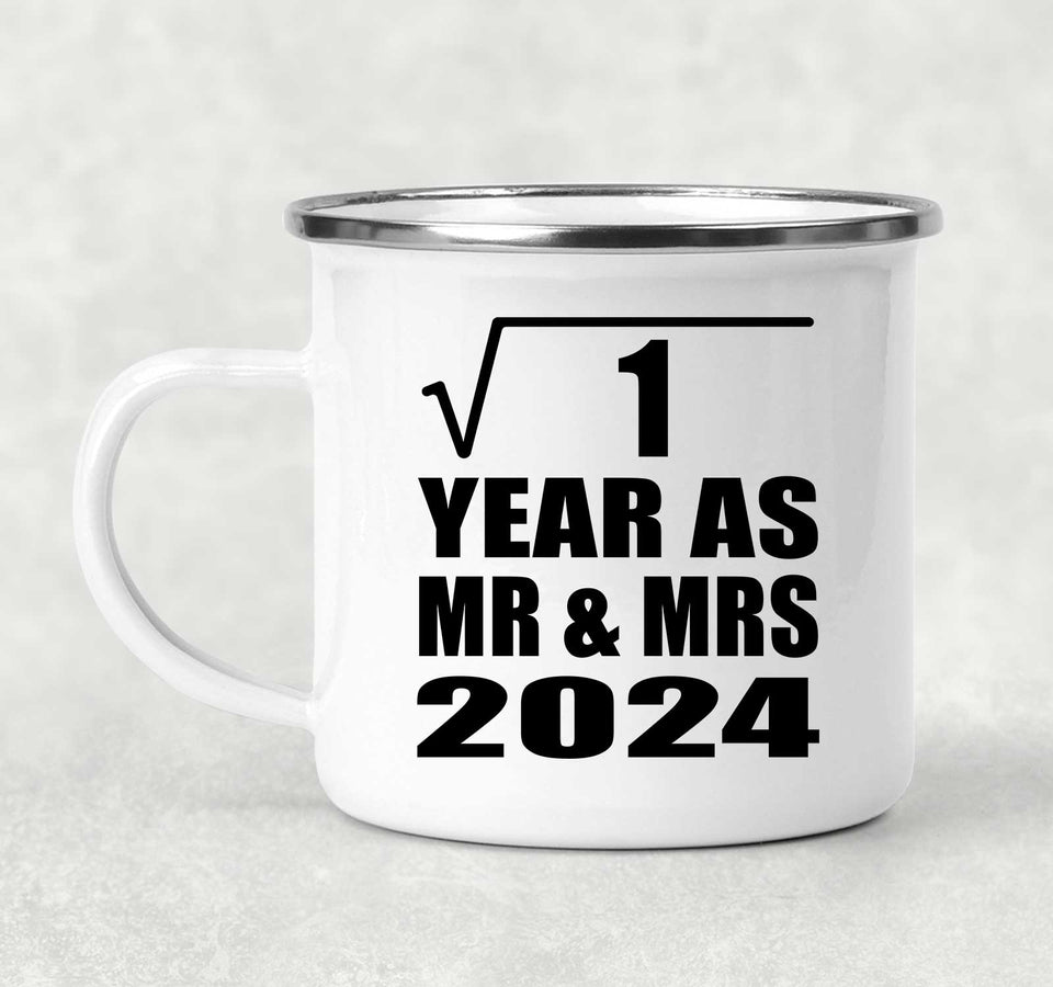 1st Anniversary Square Root of 1 Year As Mr & Mrs 2024 - 12oz Camping Mug