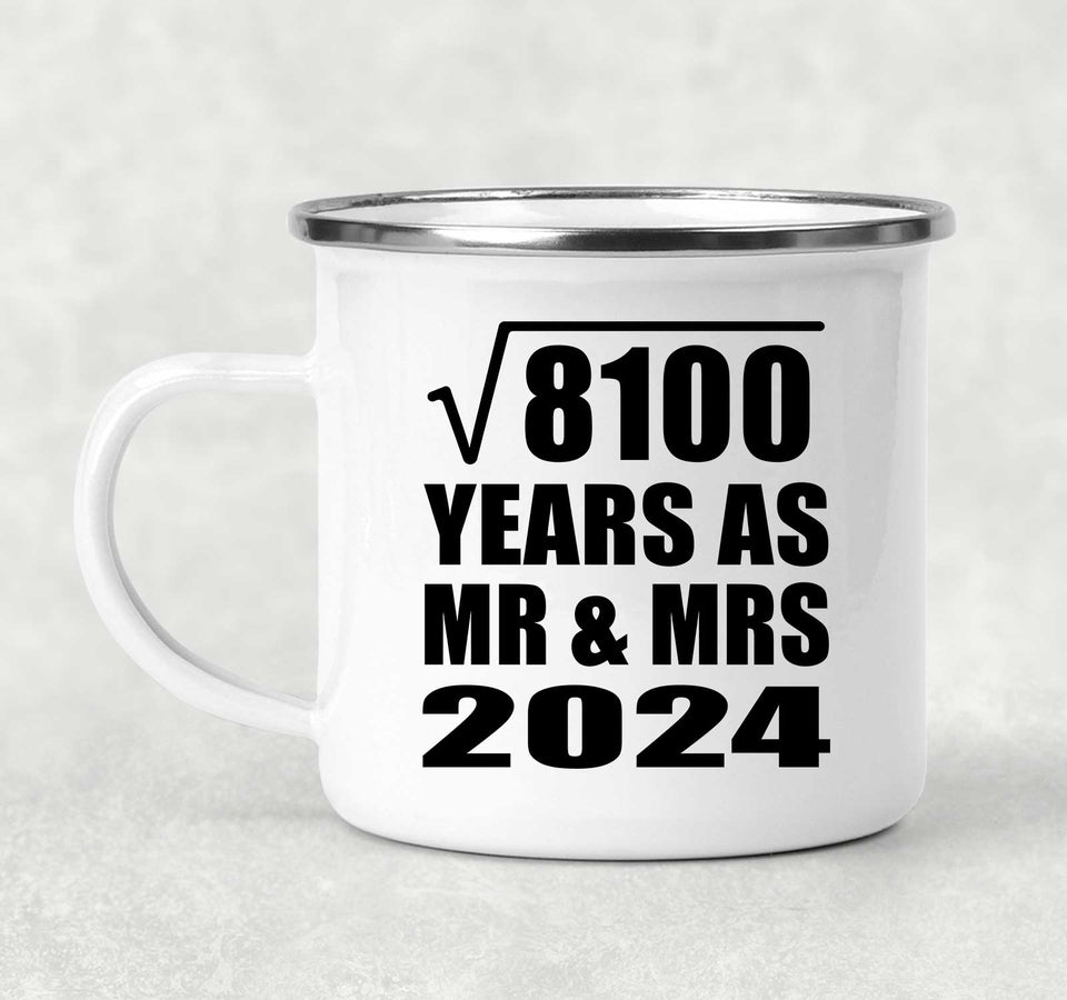 90th Anniversary Square Root of 8100 Years As Mr & Mrs 2024 - 12oz Camping Mug