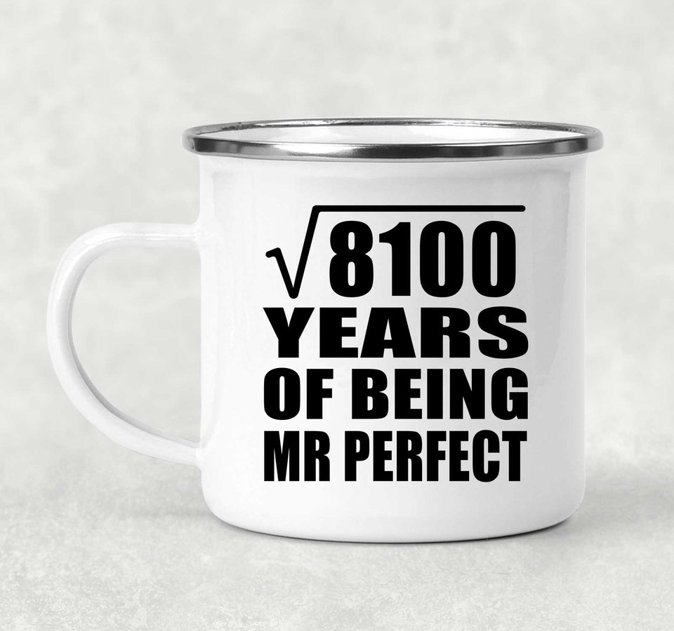 90th Anniversary Square Root of 8100 Years of Mr Perfect - 12oz Camping Mug