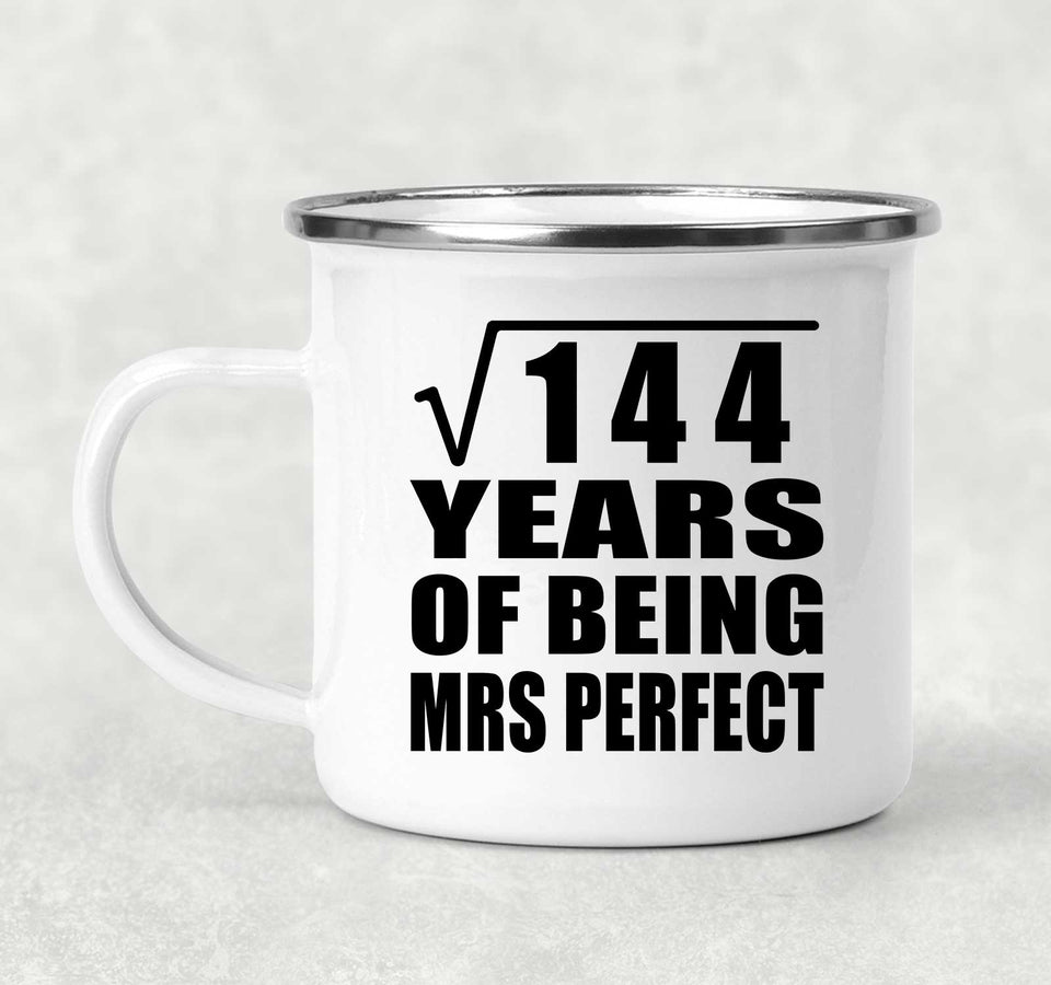 12th Anniversary Square Root of 144 Years of Mrs Perfect - 12oz Camping Mug