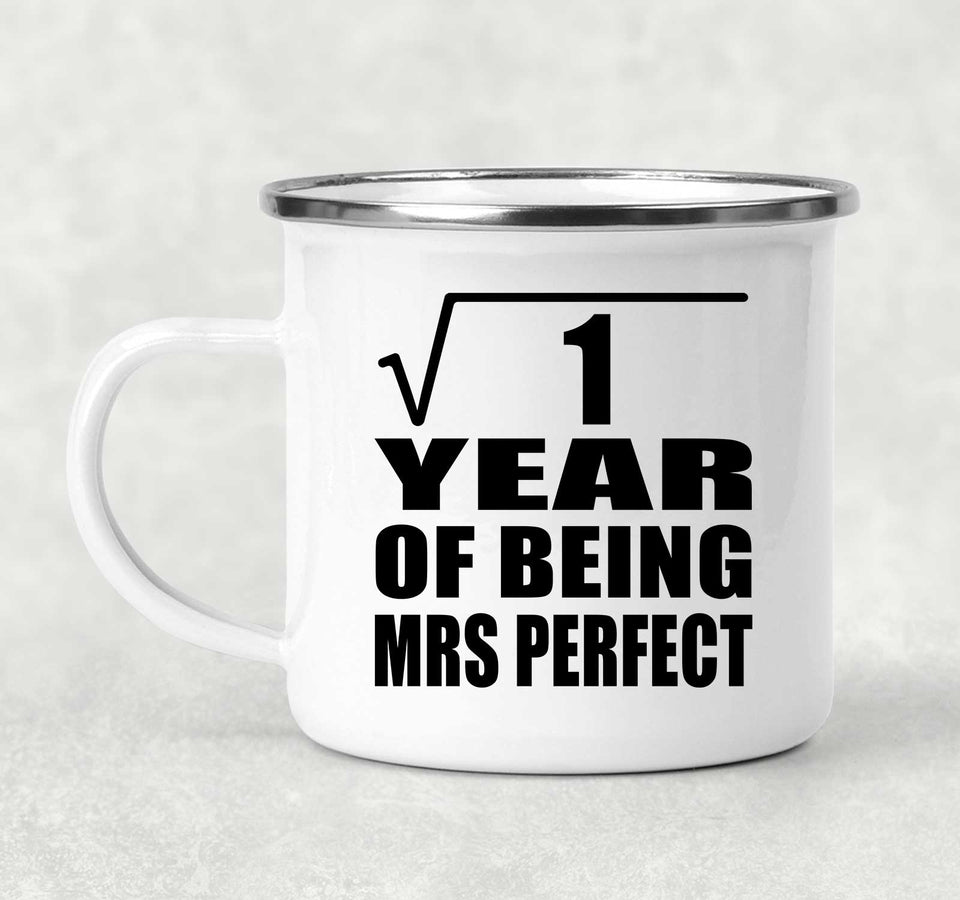 1st Anniversary Square Root of 1 Year of Mrs Perfect - 12oz Camping Mug