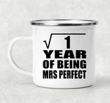 1st Anniversary Square Root of 1 Year of Mrs Perfect - 12oz Camping Mug