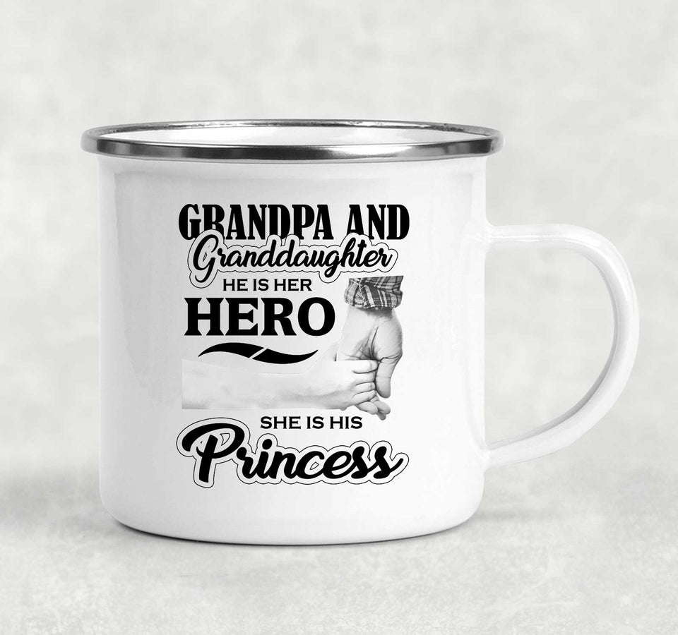 Grandpa & Granddaughter, He is Her Hero, She is His Princess - 12oz Camping Mug