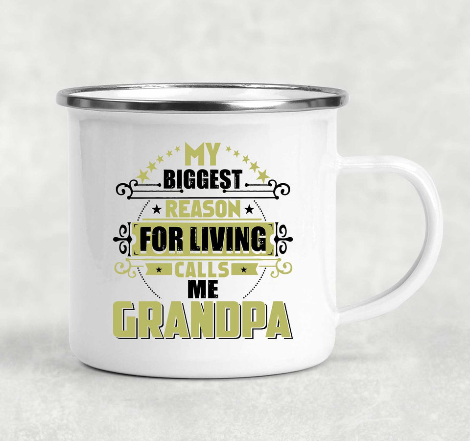 My Biggest Reason For Living Calls Me Grandpa - 12oz Camping Mug