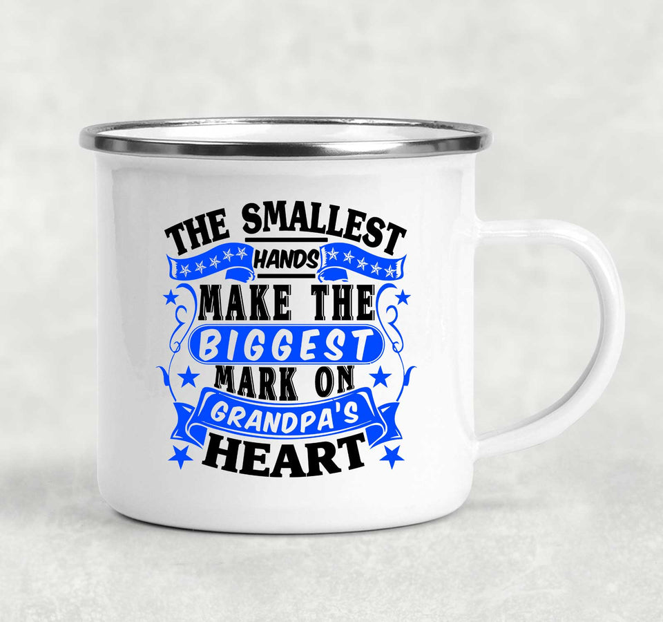 The Smallest Hands Make The Biggest Mark On Grandpa's Heart - 12oz Camping Mug