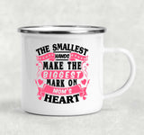 The Smallest Hands Make The Biggest Mark On Mom's Heart - 12oz Camping Mug