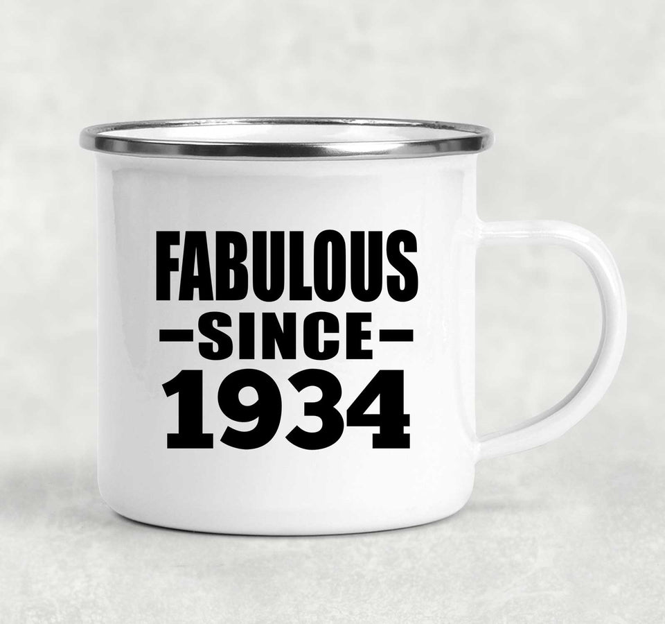 90th Birthday Fabulous Since 1934 - 12oz Camping Mug
