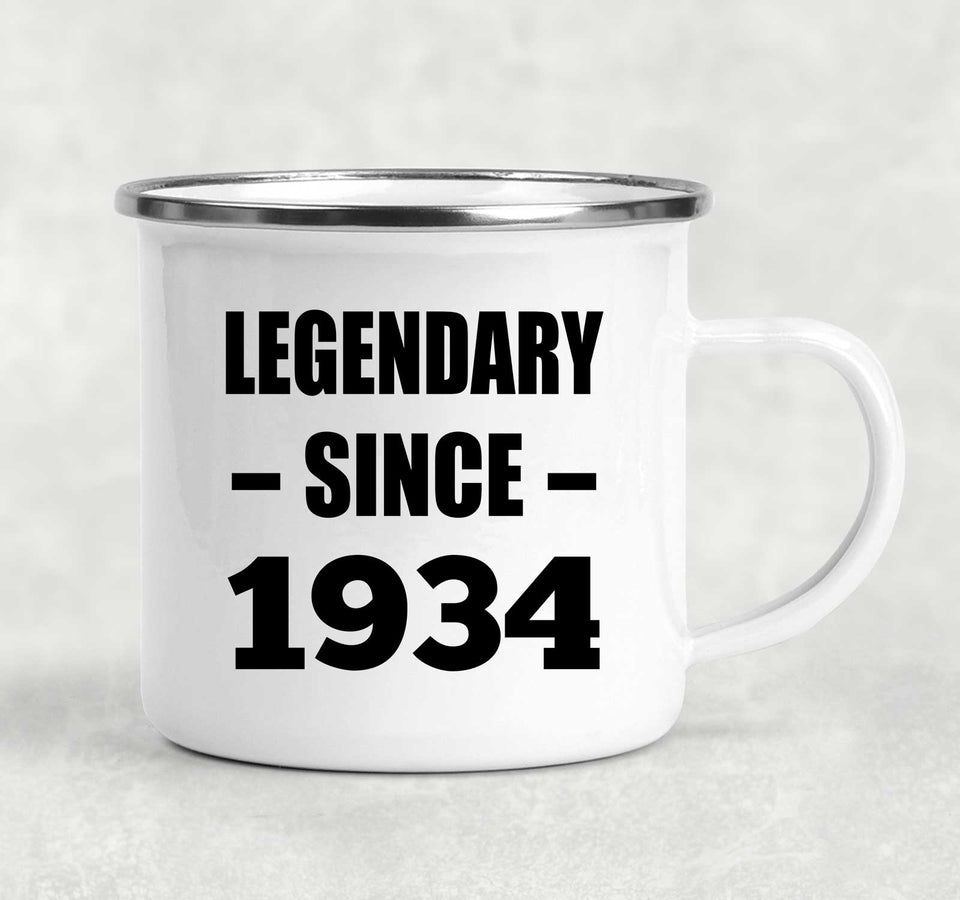 90th Birthday Legendary Since 1934 - 12oz Camping Mug