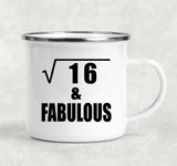 4th Birthday Square Root of 16 & Fabulous - 12oz Camping Mug
