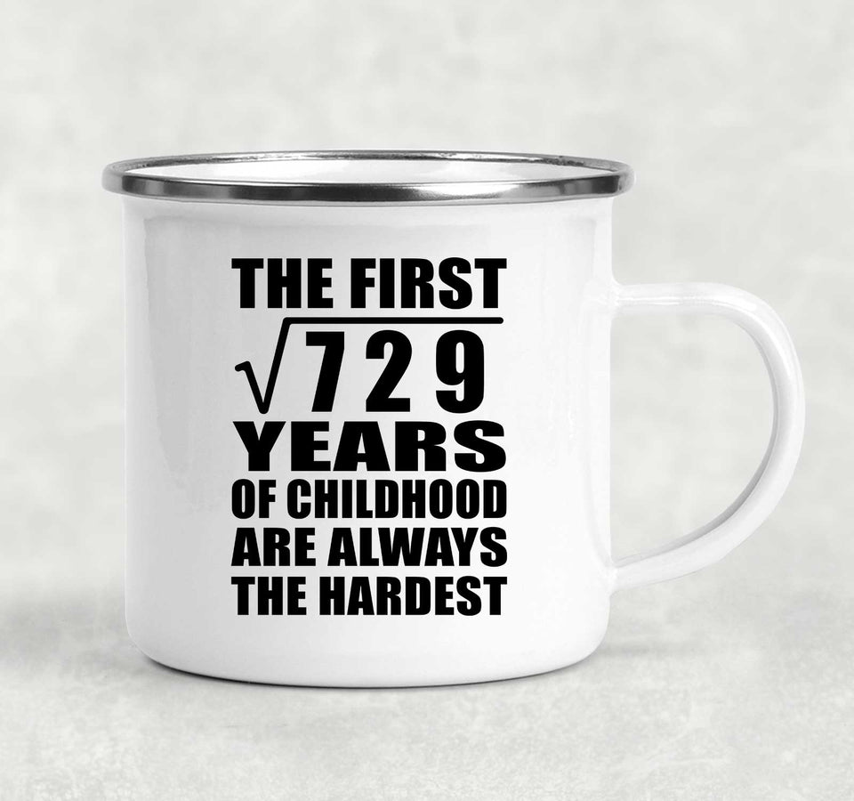 27th Birthday Square Root of 729 Years of Childhood - 12oz Camping Mug