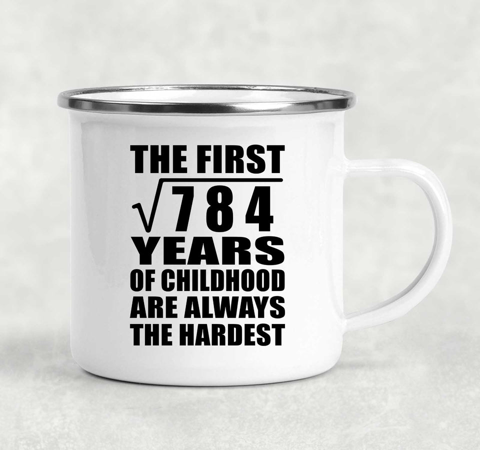 28th Birthday Square Root of 784 Years of Childhood - 12oz Camping Mug
