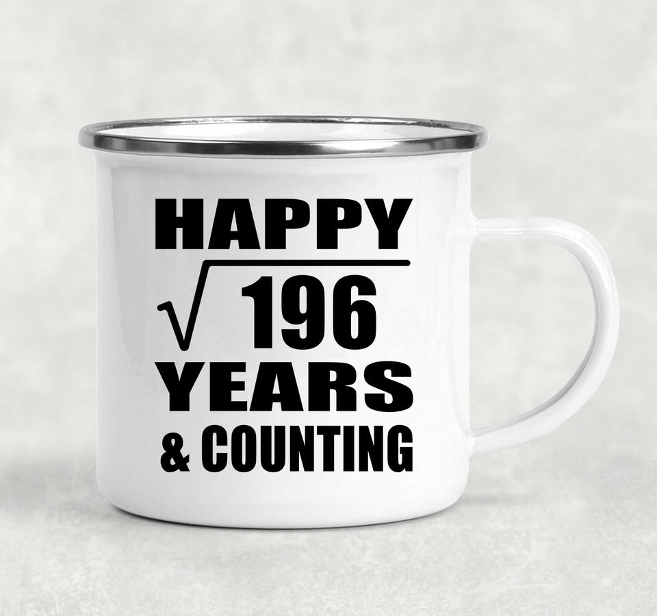 Happy 14th Anniversary Square Root of 196 Years & Counting - 12oz Camping Mug