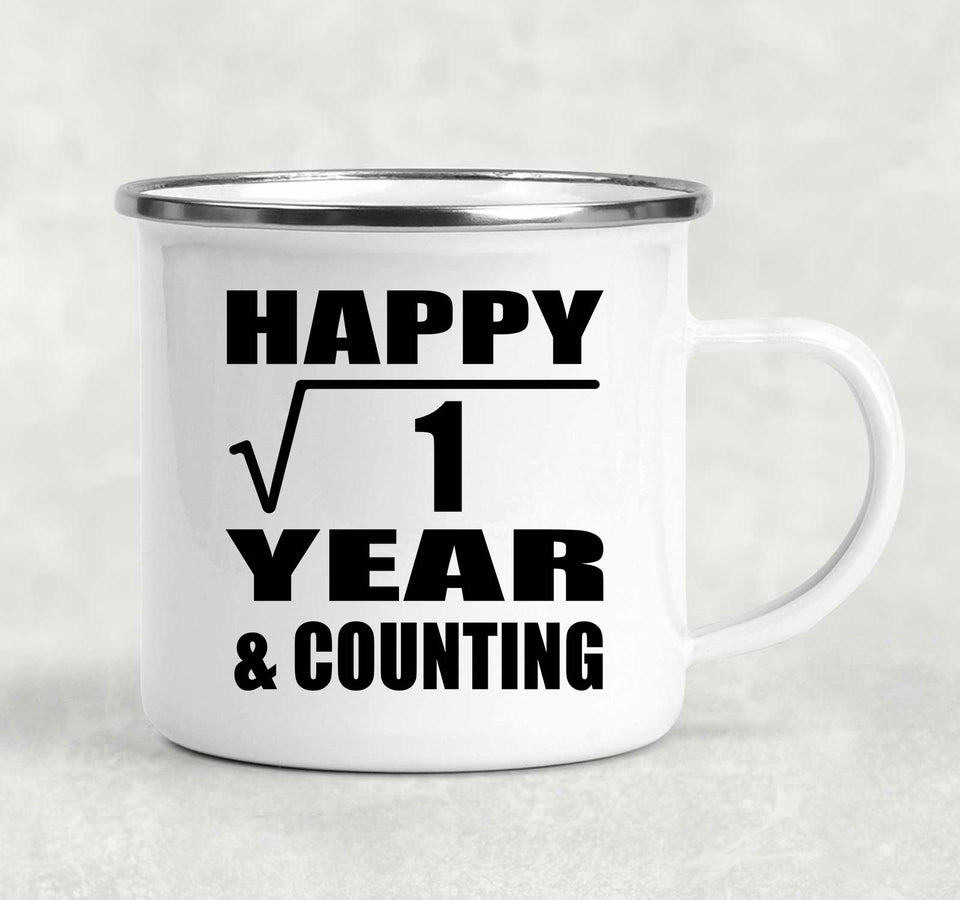 Happy 1st Anniversary Square Root of 1 Year & Counting - 12oz Camping Mug