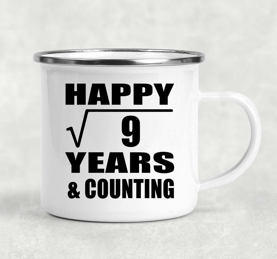 Happy 3rd Anniversary Square Root of 9 Years & Counting - 12oz Camping Mug