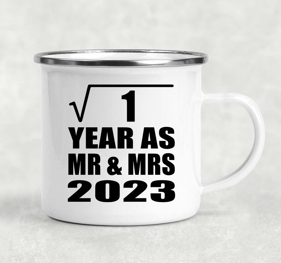 1st Anniversary Square Root of 1 Year As Mr & Mrs 2023 - 12oz Camping Mug