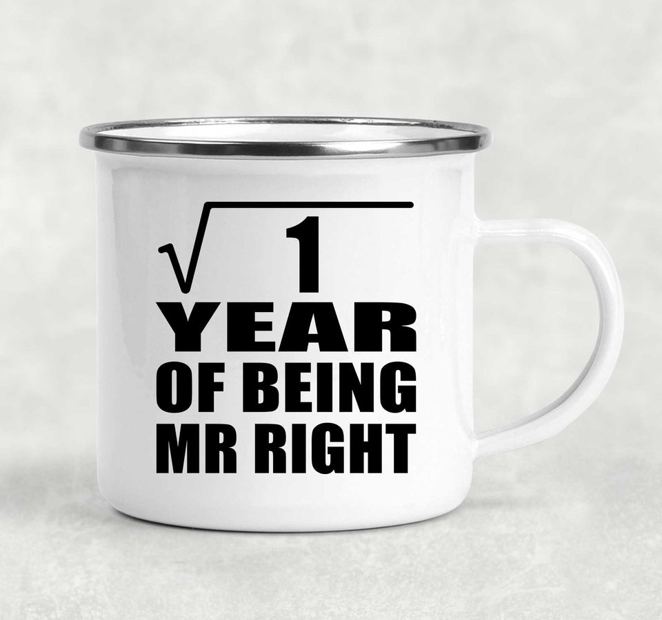 1st Anniversary Square Root of 1 Year of Being Mr Right - 12oz Camping Mug