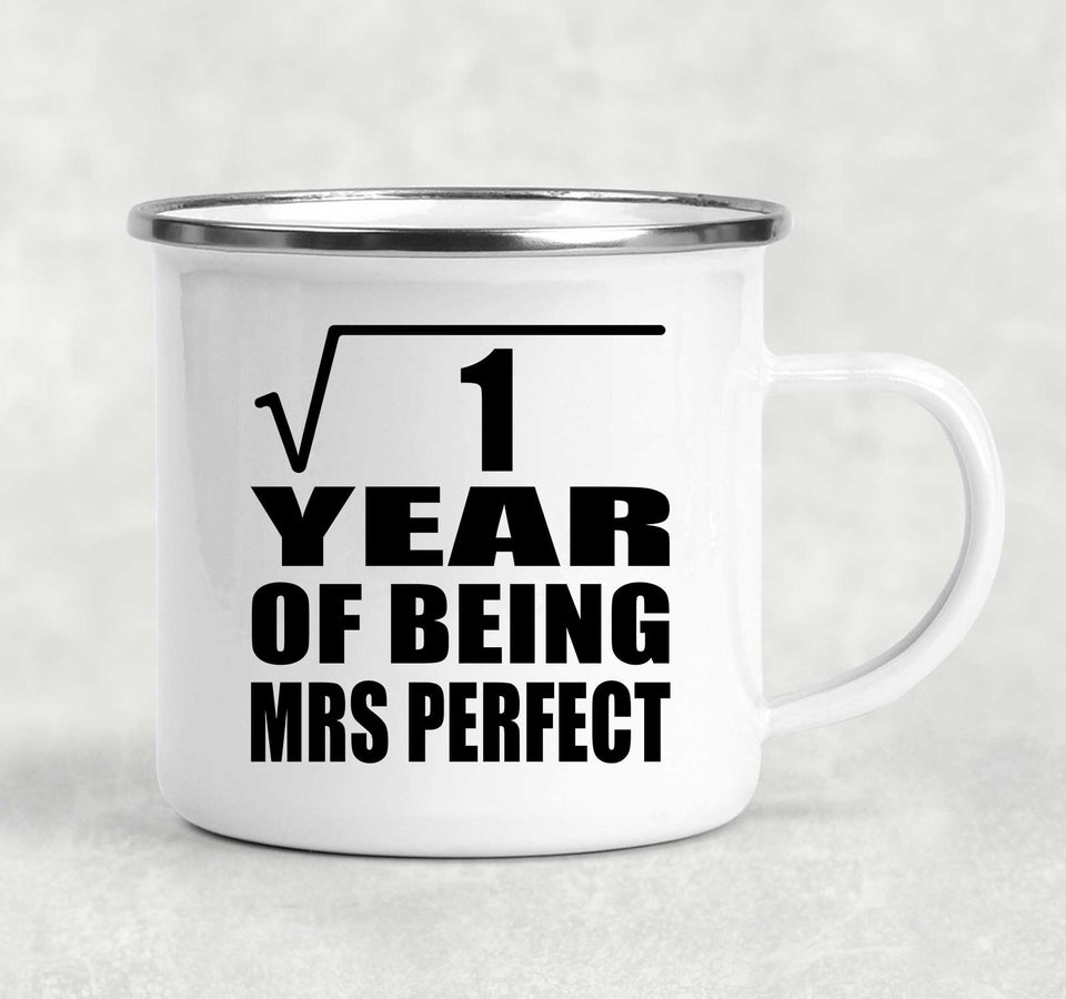 1st Anniversary Square Root of 1 Year of Mrs Perfect - 12oz Camping Mug