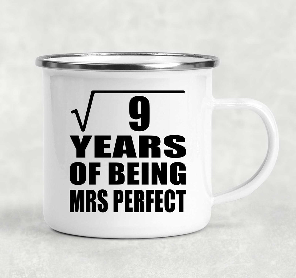 3rd Anniversary Square Root of 9 Years of Mrs Perfect - 12oz Camping Mug