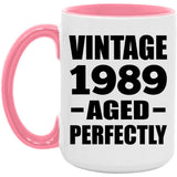 35th Birthday Vintage 1989 Aged Perfectly - 15oz Accent Mug Pink