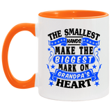 The Smallest Hands Make The Biggest Mark On Grandpa's Heart - 11oz Accent Mug Orange