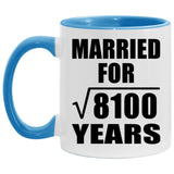 90th Anniversary Married For Square Root of 8100 Years - 11oz Accent Mug Blue