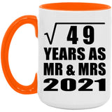 7th Anniversary Square Root of 49 Years As Mr & Mrs 2021 - 15oz Accent Mug Orange