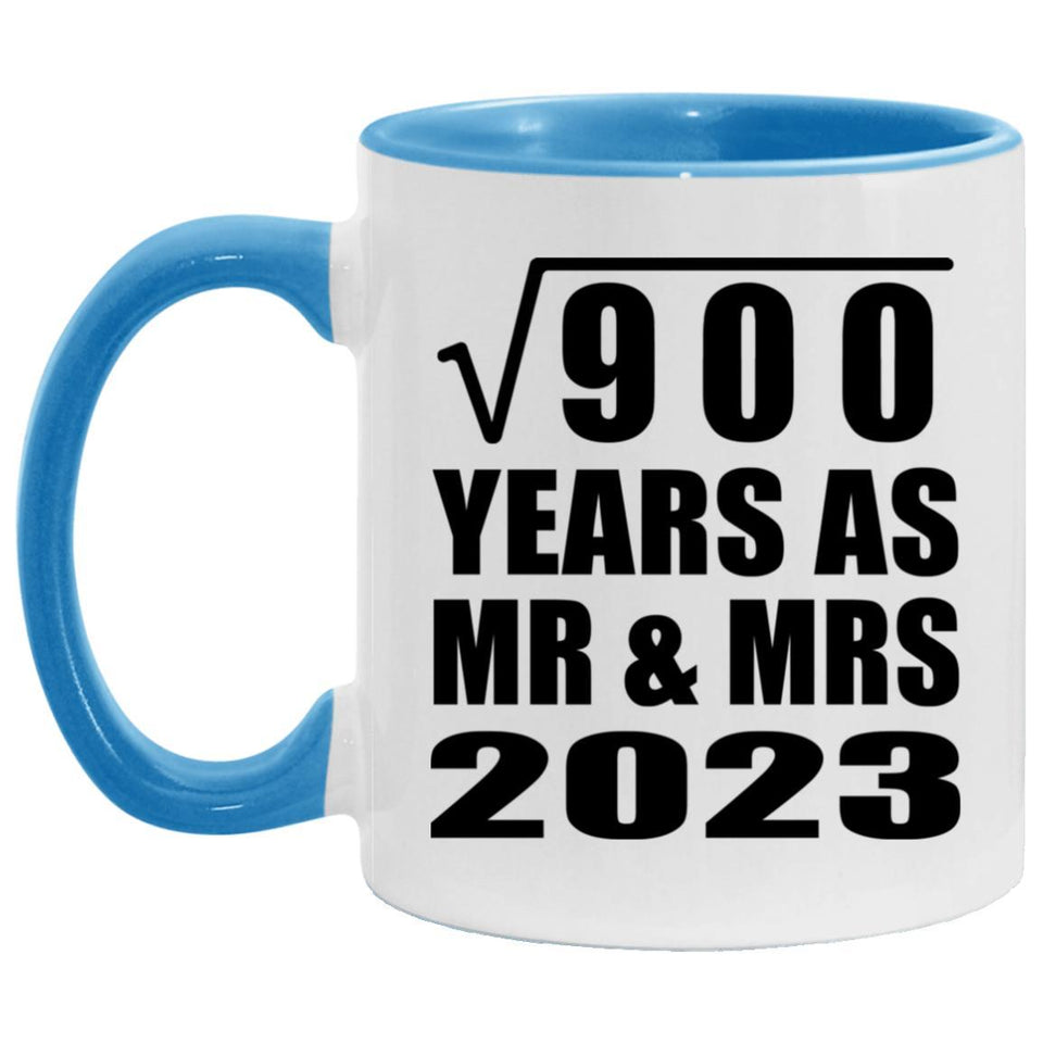 30th Anniversary Square Root of 900 Years As Mr & Mrs 2023 - 11oz Accent Mug Blue