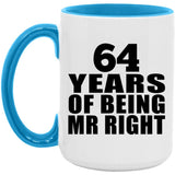 64th Anniversary 64 Years Of Being Mr Right - 15oz Accent Mug Blue