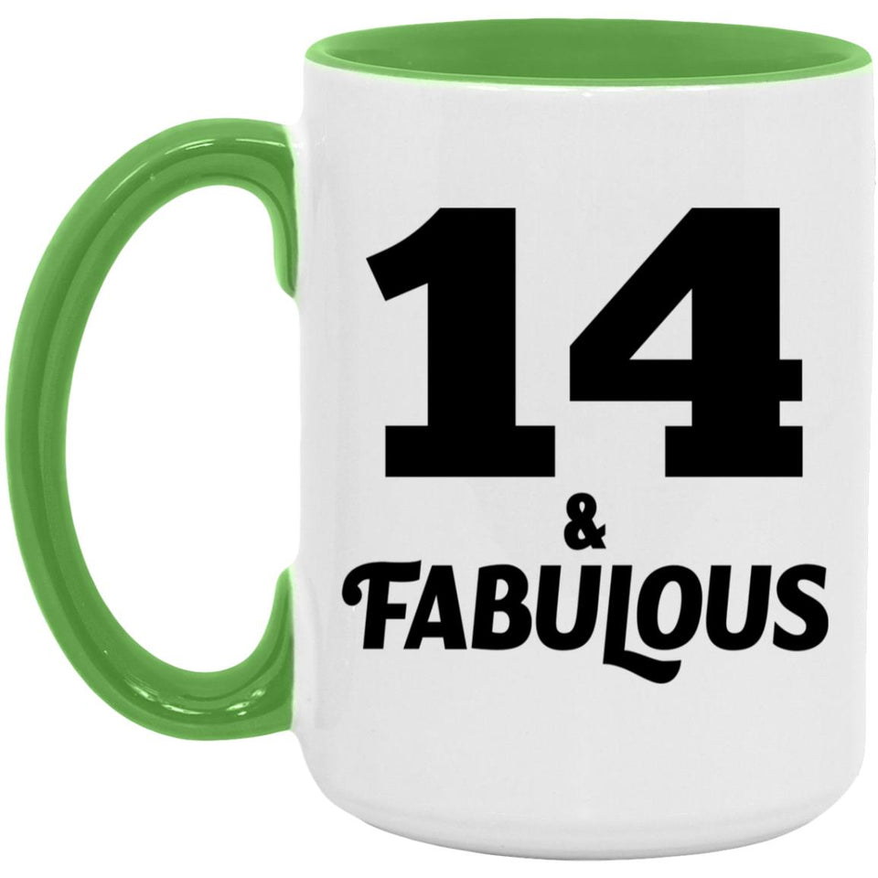 14th Birthday 14 & Fabulous - 15oz Accent Mug Green