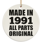 33rd Birthday Made in 1991 All Parts Original - Circle Ornament