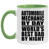 Automobile Mechanic By Day World's Best Dad By Night - 11oz Accent Mug Green