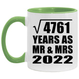 69th Anniversary Square Root of 4761 Years As Mr & Mrs 2022 - 11oz Accent Mug Green