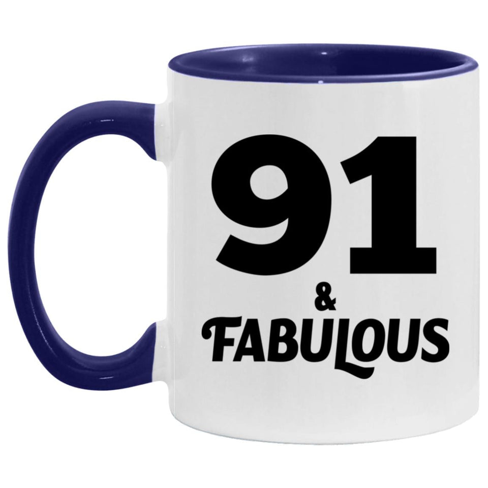91st Birthday 91 & Fabulous - 11oz Accent Mug Purple