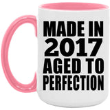 7th Birthday Made In 2017 Aged to Perfection - 15oz Accent Mug Pink