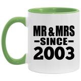 21st Anniversary Mr & Mrs Since 2003 - 11oz Accent Mug Green