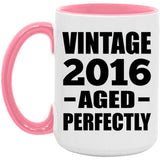 8th Birthday Vintage 2016 Aged Perfectly - 15oz Accent Mug Pink