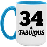 34th Birthday 34 & Fabulous - 15oz Accent Mug Blue