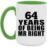 64th Anniversary 64 Years Of Being Mr Right - 15oz Accent Mug Green