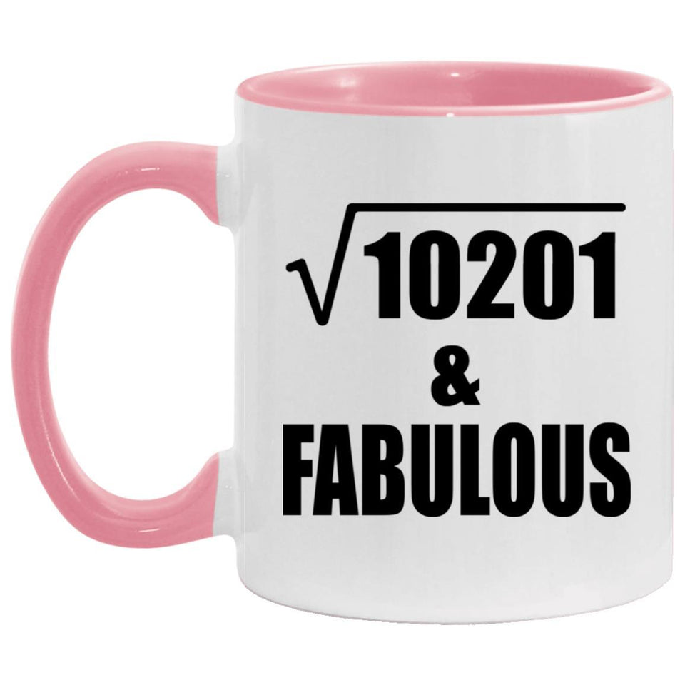 101st Birthday Square Root of 10201 & Fabulous - 11oz Accent Mug Pink