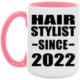 Hair Stylist Since 2022 - 15oz Accent Mug Pink