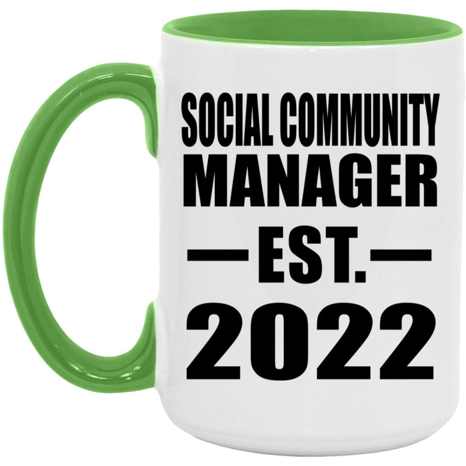 Social Community Manager Established EST. 2022 - 15oz Accent Mug Green