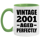 23rd Birthday Vintage 2001 Aged Perfectly - 11oz Accent Mug Green