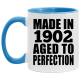 122nd Birthday Made In 1902 Aged To Perfection - 11oz Accent Mug Blue