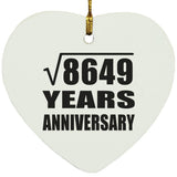 93rd Anniversary Square Root of 8649 Years Anniversary - Heart Ornament