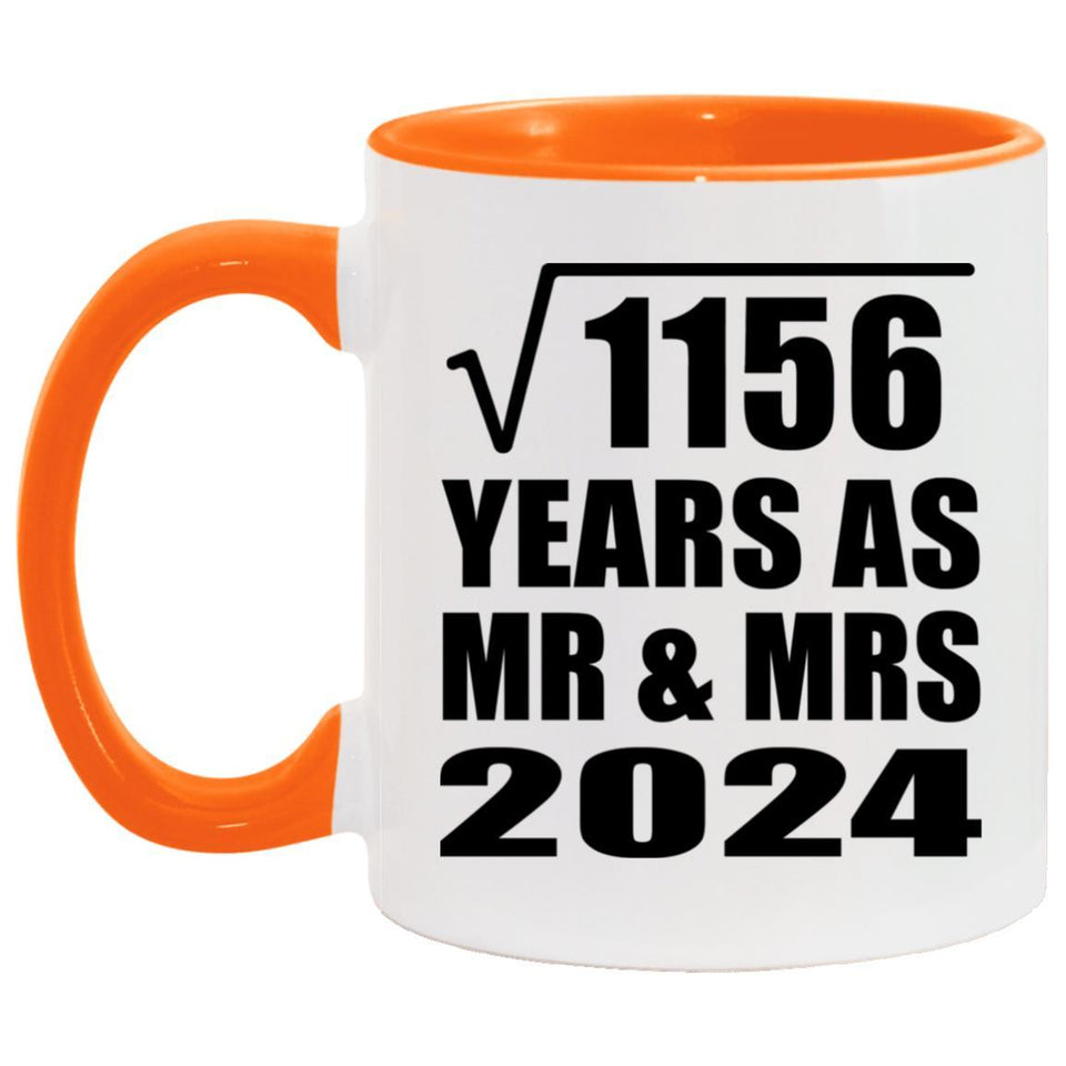 34th Anniversary Square Root of 1156 Years As Mr & Mrs 2024 - 11oz Accent Mug Orange
