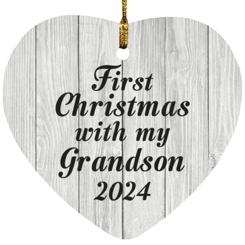 First Christmas With My Grandson 2024 - Heart Ornament F